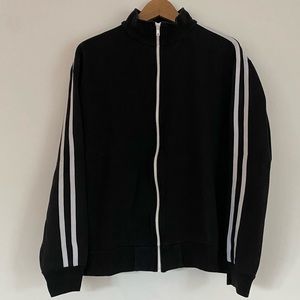 Jerico - Black Track Jacket with White Dual Vertical Stripes - M